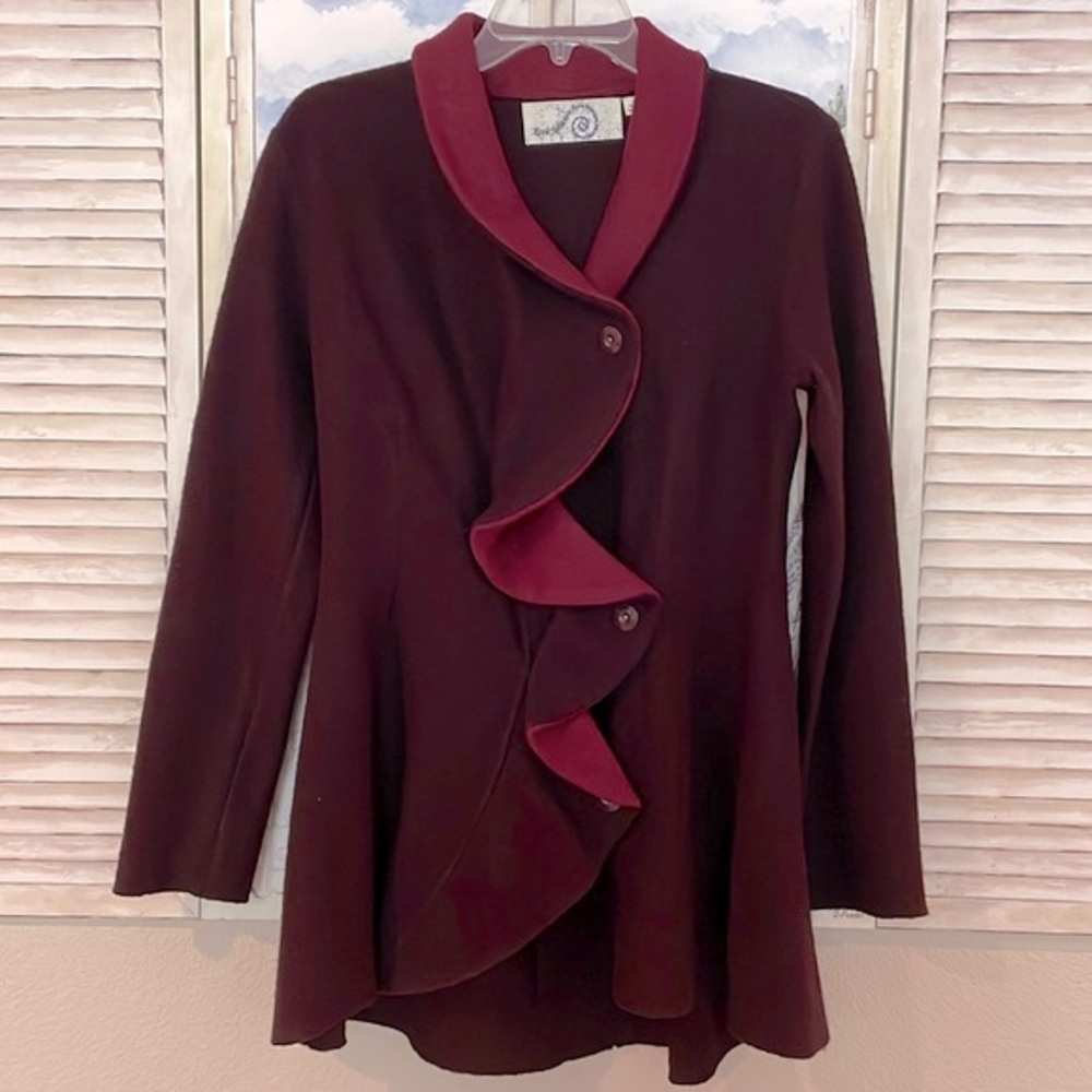 Rosie Neira Boiled Wool Contrasting  Ruffled Artsy Coat Anthropologie Adorable